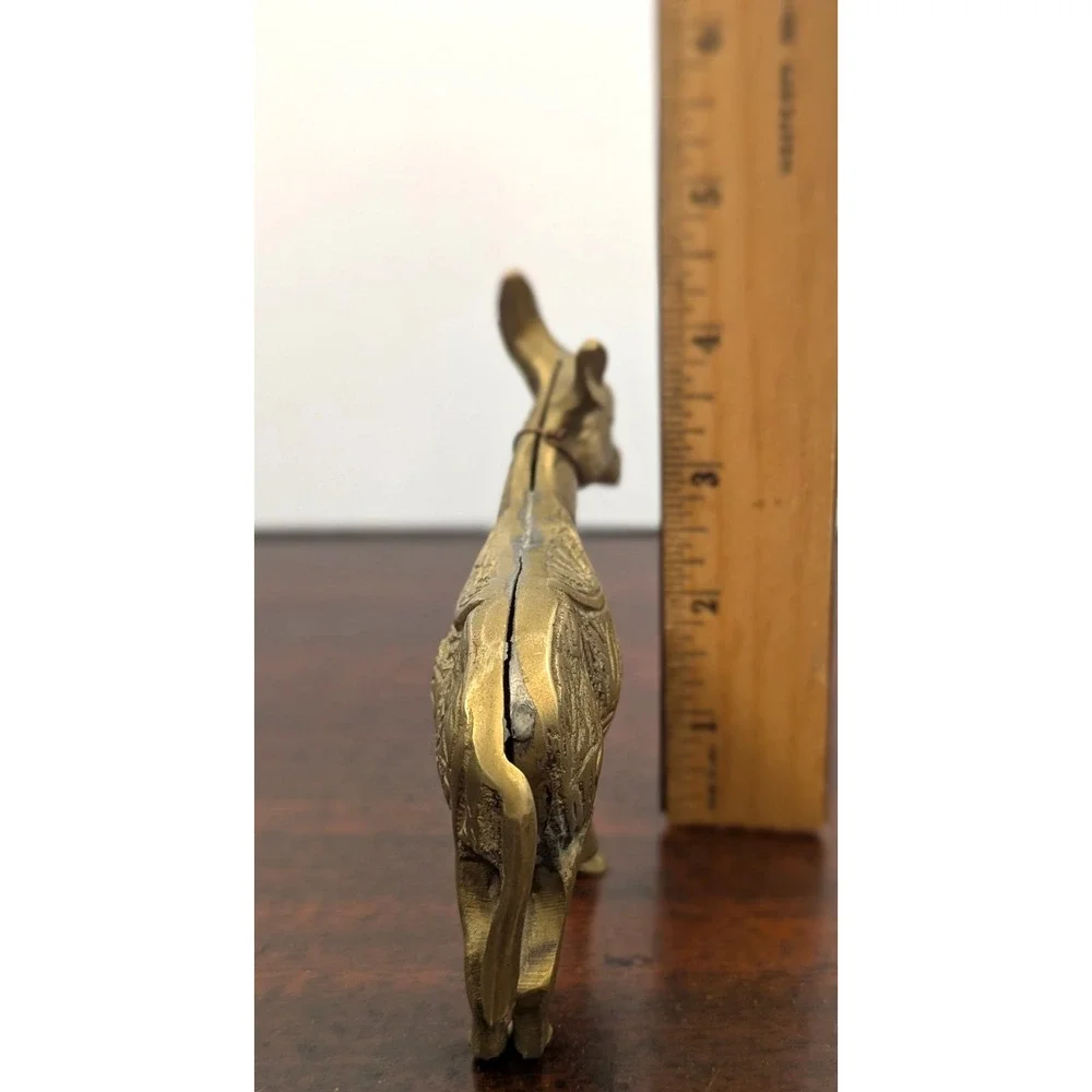 Vintage Brass Donkey Mule Figurine Engraved Saddle Turquoise Bead 5 Inch Decor